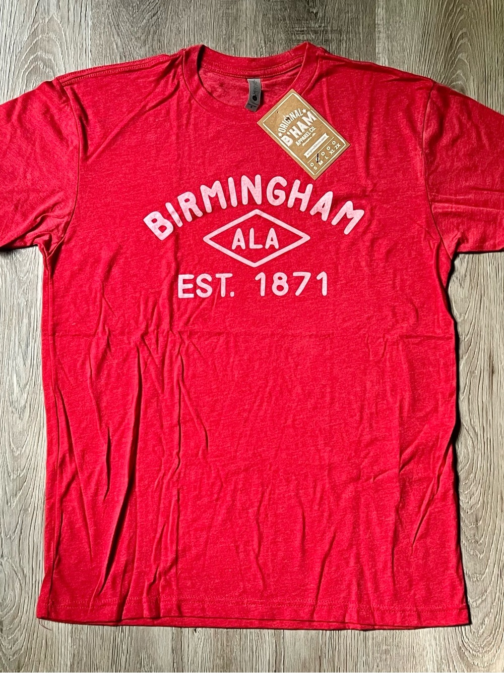 Birmingham AL Men’s Heather Red/White Ultrasoft Tri-Blend Tee Size M; NWT!